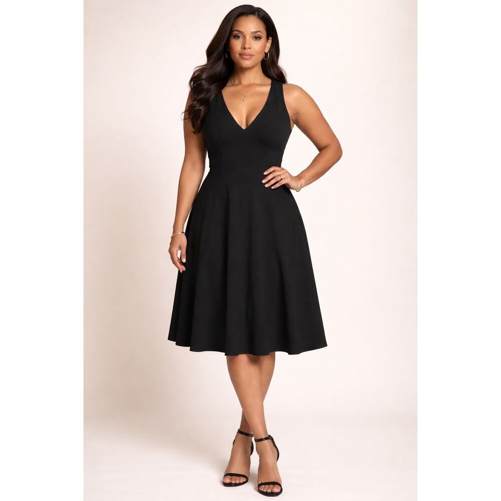Dress the Population Catalina Fit & Flare Cocktail Dress Black XL Glam Party